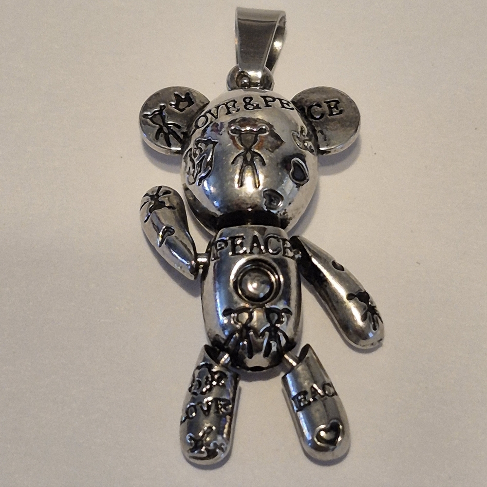 Silver Love & Peace Bear Pendant